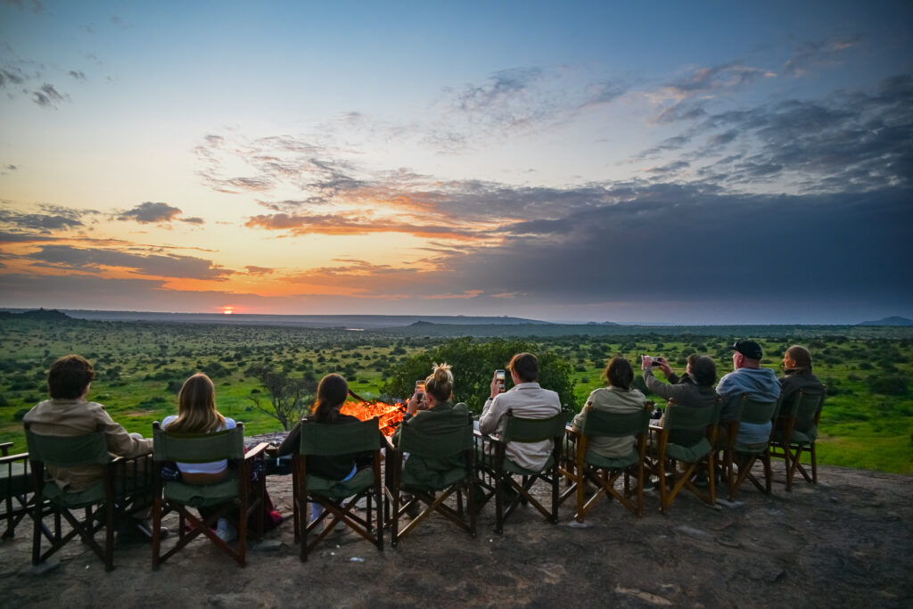 Family enjoying sunset in East Africa